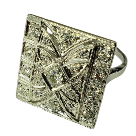 Platinum and Diamond Tile Ring with Milgrain Edges Size 6.5 #18860 - Picture 3 of 8